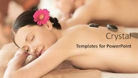  Presentation with spa salon - Amazing slide deck having picture of couple in spa backdrop and a coral colored foreground