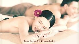  Presentation with spa salon - Theme having picture of couple in spa salon with hot stones background and a lemonade colored foreground