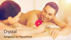 Presentation with spa salon - PPT theme featuring picture of couple in spa salon lying on the massage desks background and a lemonade colored foreground