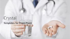  Presentation with water glass - PPT layouts enhanced with picture of doctor hands giving white pills and glass of water background and a white colored foreground