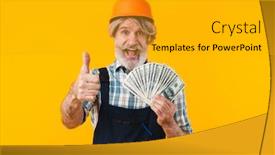 Presentation with elderly - Amazing PPT theme having picture-of-emotional-positive-happy backdrop and a gold colored foreground