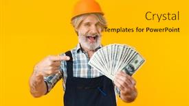  Presentation with builder - PPT theme with picture-of-emotional-positive-happy background and a gold colored foreground