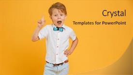 Presentation with idea - Amazing PPT theme having picture of excited little boy backdrop and a yellow colored foreground