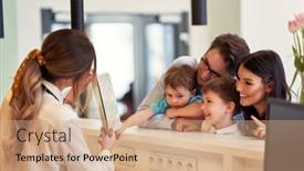  Presentation with hotel - Colorful slide set enhanced with picture-of-family-checking backdrop and a coral colored foreground
