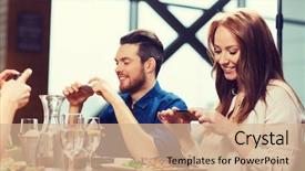  Presentation with food technology - Audience pleasing slides consisting of picture of food at restaurant backdrop and a coral colored foreground