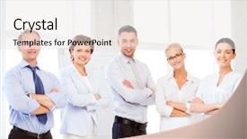  Presentation with friendly - Presentation featuring picture of friendly business team background and a sky blue colored foreground