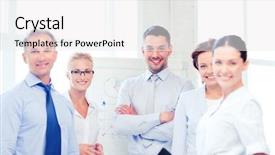  Presentation with friendly - Colorful PPT layouts enhanced with picture of friendly business team backdrop and a white colored foreground