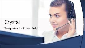  Presentation with friendly - Cool new theme with picture of friendly female helpline backdrop and a sky blue colored foreground