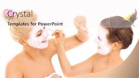  Presentation with masks - Audience pleasing slide set consisting of picture of friends applying facial masks over white background backdrop and a sky blue colored foreground