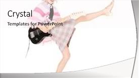  Presentation with electric guitar - PPT theme consisting of picture of funny girl in specs with electric guitar background and a sky blue colored foreground