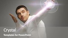  Presentation with 3d futuristic - Beautiful theme featuring picture of futuristic man working backdrop and a gray colored foreground