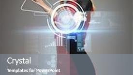  Presentation with futuristic - Presentation theme featuring picture of futuristic woman working with virtual touchscreens background and a light blue colored foreground