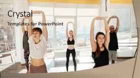  Presentation with exercises - Colorful presentation theme enhanced with picture of group engaged yoga backdrop and a lemonade colored foreground