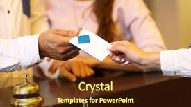  Presentation with hotel key - Theme enhanced with picture of guests getting key background and a tawny brown colored foreground