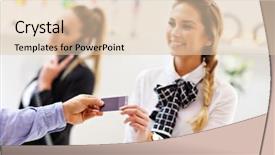  Presentation with hotel key - Cool new PPT layouts with picture of guests getting key backdrop and a lemonade colored foreground