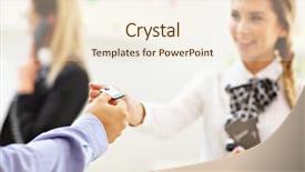  Presentation with hotel key - PPT theme with picture of guests getting key background and a lemonade colored foreground