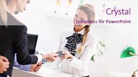  Presentation with hotel - Beautiful PPT theme featuring picture of guests paying backdrop and a sky blue colored foreground