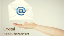  Presentation with trophy award hand holding - Audience pleasing PPT theme consisting of picture of hand holding envelope backdrop and a lemonade colored foreground