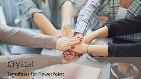  Presentation with meeting - Slides with picture-of-hands-together background and a coral colored foreground
