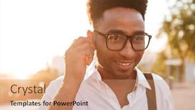  Presentation with african music - Slide deck consisting of picture of handsome young african man early morning outdoors listening music looking aside background and a coral colored foreground