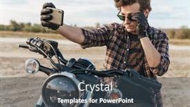  Presentation with bike - PPT theme featuring picture-of-handsome-young-man background and a tawny brown colored foreground