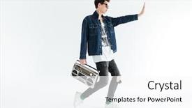  Presentation with white gold picture of wedding - Slide deck consisting of picture of handsome young man wearing glasses posing isolated over white background and holding boombox looking aside background and a white colored foreground