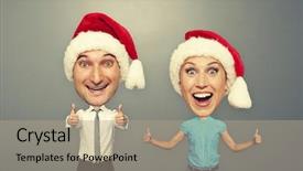  Presentation with funny cartoon - Slide deck enhanced with picture of happy bighead couple background and a coral colored foreground