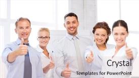  Presentation with teal design no picture - Slide deck consisting of picture of happy business team background and a lemonade colored foreground