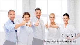  Presentation with team - Slides featuring picture of happy business team background and a lemonade colored foreground