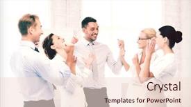 Presentation with victory team - Theme featuring picture of happy business team background and a lemonade colored foreground