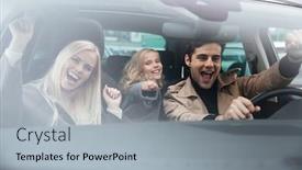  Presentation with car picture - Beautiful theme featuring picture of happy emotional young man sitting in car with his wife and daughter looking camera backdrop and a light gray colored foreground