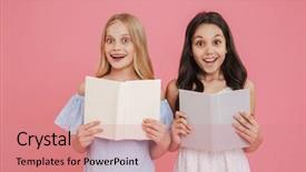  Presentation with pink girly - PPT layouts consisting of picture of happy european girls background and a coral colored foreground