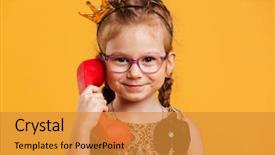 Presentation with red telephone - Slide set with picture of happy girl child background and a gold colored foreground
