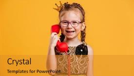  Presentation with red telephone - Amazing slide set having picture of happy girl child backdrop and a gold colored foreground