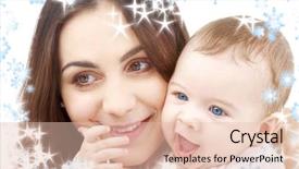  Presentation with snowflakes - Presentation design with picture of happy mother with baby and snowflakes background and a lemonade colored foreground