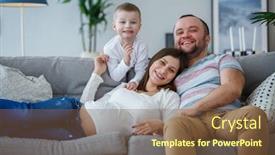  Presentation with parents - Audience pleasing theme consisting of picture of happy parents with small son on sofa backdrop and a tawny brown colored foreground