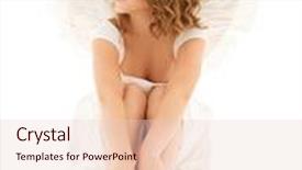  Presentation with angel - Beautiful PPT theme featuring picture of happy teenage angel girl over white backdrop and a lemonade colored foreground