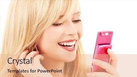  Presentation with teenage girl - Beautiful theme featuring picture of happy teenage girl with cell phone backdrop and a coral colored foreground
