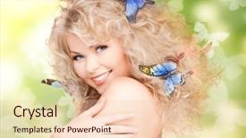  Presentation with butterflies - Cool new slide deck with picture of happy woman with butterflies in hair backdrop and a lemonade colored foreground