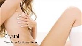  Presentation with knee - Presentation theme enhanced with picture of healthy naked woman in knee-highs over white background and a lemonade colored foreground