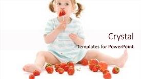  Presentation with strawberry - Slides with children nutrition child - picture of little girl background and a sky blue colored foreground