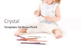  Presentation with color pencils - Theme consisting of picture of little girl with color pencils over white background and a sky blue colored foreground