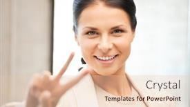  Presentation with teenage girl - Colorful slide deck enhanced with picture of lovely teenage girl showing victory or peace sign backdrop and a lemonade colored foreground