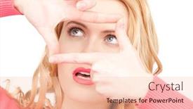  Presentation with picture frame - Theme with picture of lovely woman creating a frame with fingers background and a lemonade colored foreground