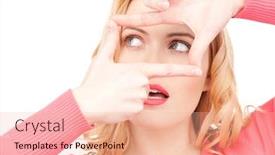  Presentation with picture frame - Cool new presentation theme with picture of lovely woman creating a frame with fingers backdrop and a lemonade colored foreground