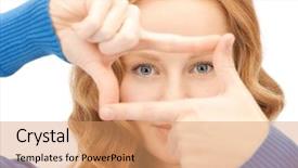  Presentation with picture frame - Presentation with picture of lovely woman creating a frame with fingers background and a coral colored foreground