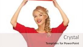  Presentation with percent - Presentation design consisting of picture of lovely woman in red dress with percent sign background and a lemonade colored foreground