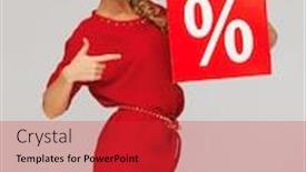  Presentation with percent - Presentation theme having picture of lovely woman in red dress with percent sign background and a red colored foreground