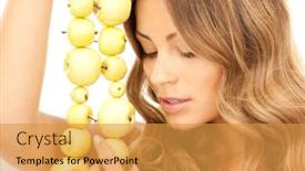  Presentation with green apples - Presentation theme having picture of lovely woman with green apples over white background and a gold colored foreground