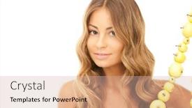  Presentation with green apples - Colorful presentation theme enhanced with picture of lovely woman with green apples over white backdrop and a soft green colored foreground